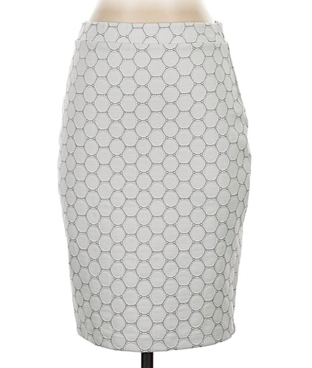 Leota Tabitha Geometric Dot Pencil Skirt Medium White Parisian Career Retro